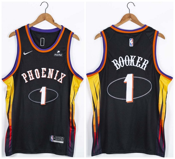 Men's Phoenix Suns #1 Devin Booker Black 75th Anniversary Stitched NBA Jersey